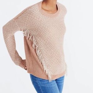 Madewell Wool Blend Reverse-Diamond Pullover Fringe Sweater XS Southwest Boho